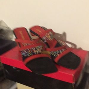 Red suede Sandals slip on with tassels